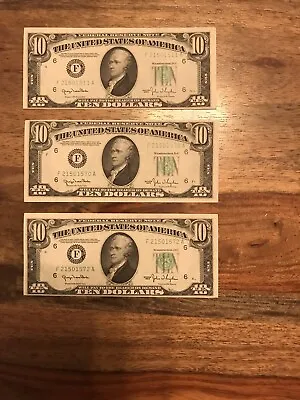 1950 $10 -3 Federal Reserve Notes “major Misalignment Printing Errors” Unc • $325