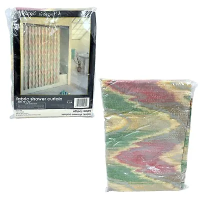 VINTAGE 1990s EXCELL SHOWER CURTAIN NEW IN PACKAGE BOHO CHEVRON AZTEC PINK TEAL • $17.24