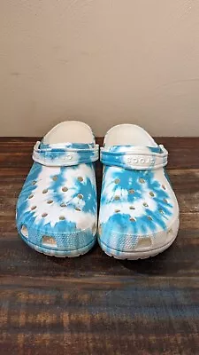 Crocs Classic Clog Mens Tie Dye Blue White Lightweight SlipOn Water Friendly 11 • $20.99