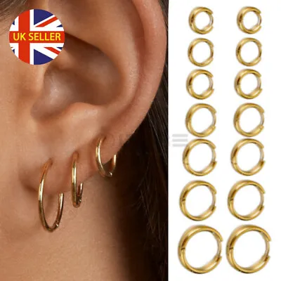 £3.49 • Buy 14K Gold Filled Stainless Steel Clicker Huggie Creole Hoop Stud Earrings 8-20MM