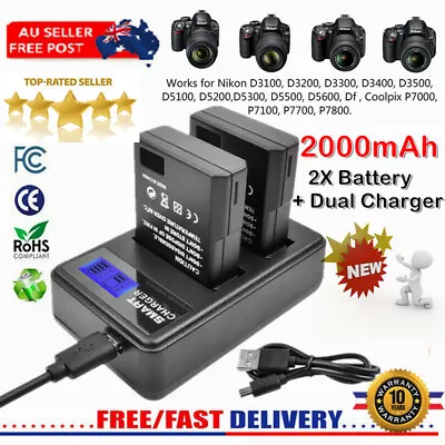 2X  EN-EL14 Battery+ Dual Charger For Nikon D3500 D5600 D3100 D5200 D5300 D3400 • $34.99