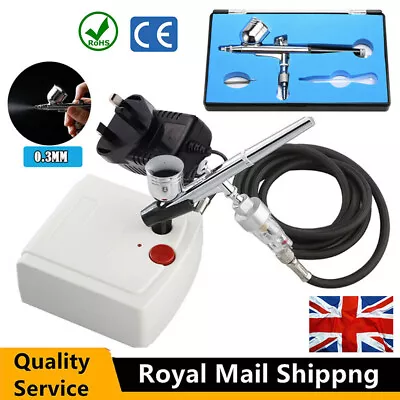 0.3/0.5mm Airbrush Compressor Kit Dual Action Spray Gun Model Paint Tattoo Nail • £32.29