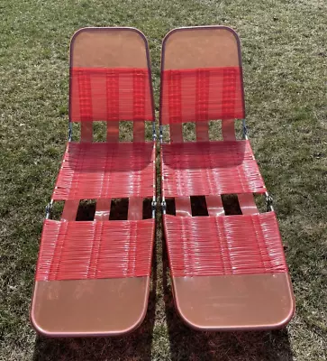 2 Vintage 90s Tri-Folding RED Jelly Tube Vinyl Lawn Lounge Chair Beach Pool • $99.99