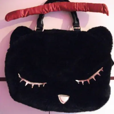 Large Black Faux Fur Cute Cat Bag With Pointy Ears. • £6.50