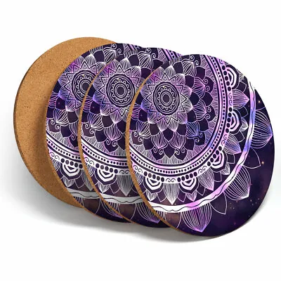 £7.99 • Buy 4 Set - Pretty Purple Mandala Indian Coasters -Kitchen Drinks Coaster Gift #2716