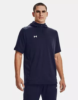 Mens Command Short Sleeve Hoodie Blue/White Lightweight Under Armour 1/4 Zip XL • $39.95