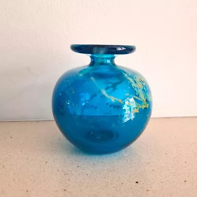 Mdina Art Glass Squat Vase In Blue Summer Sea And Sand Michael Harris 1970s • £5