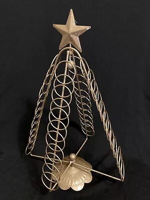 Vintage Gold Tone Metal Wire Christmas Tree Card Holder Folds Closed 12” • $25