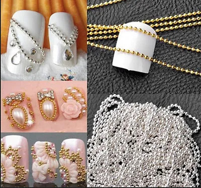 Nail Art Tips 3D Stickers Metal Glitter Striping Ball Beads Chain Dream On_go • $1.15