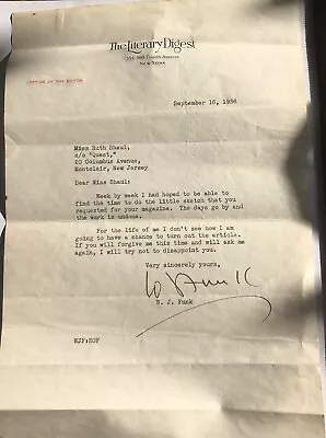 WILFRED J. FUNK  Publisher Writer Author- TYPED LETTER SIGNED 1936 New York Base • $100