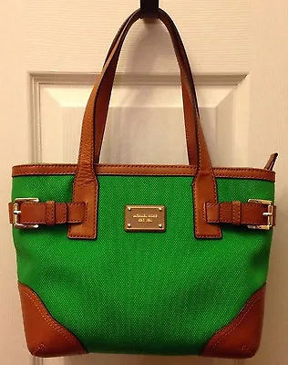 NWT Michael  Kors Palm Green/Brown Canvas Leather Tote Bag MSRP: $298 • $169.95