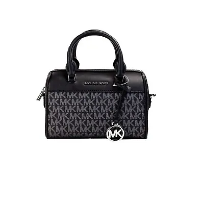 Michael Kors Travel XS Black Silver Signature PVC Duffle Crossbody Bag Purse • $99