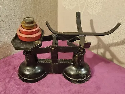 £4.99 • Buy Antique British Cast Iron Balance Scales - Domestic Use Patent 25556 Inc Weights