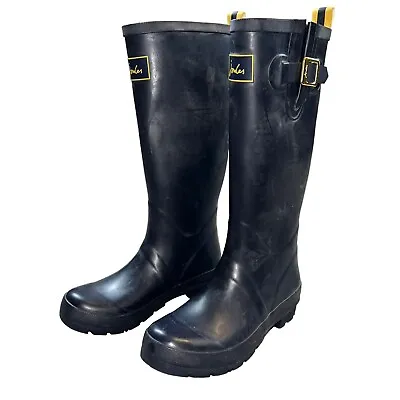 Joules Boots Womens US 7 Great Britain High Rubber Rain Wellington Navy Blue • $32