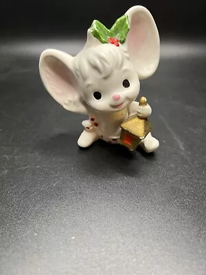 Adorable Vintage Napco Big Ear Christmas Mouse Holding A Lantern Figurine • $12