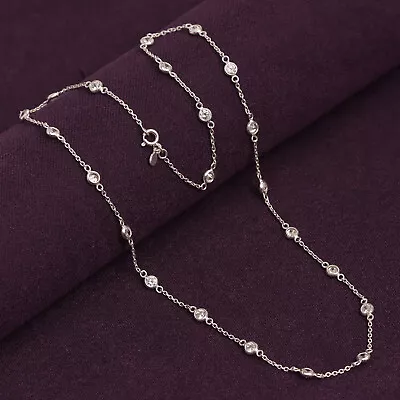 925 Sterling Silver Italian CZ Station Chain Necklace For Teen And Women • $25.99