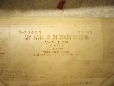 Vintage DeLuxe Reproducing Player Piano Roll #Y75484 My Fate Is In Your Hands • $19.99