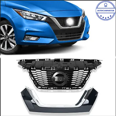 For 2020-2022 Nissan Versa Front Bumper Grille Grill Upper+Lower Chrome 2PCS • $87.17