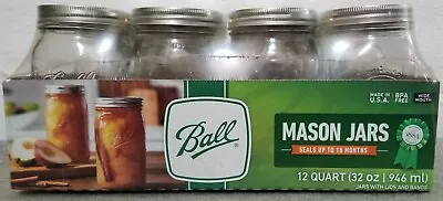 $49.94 • Buy Ball Wide Mouth Quart (32 Oz) Mason/Canning Jars With Lids And Bands, Case Of 12