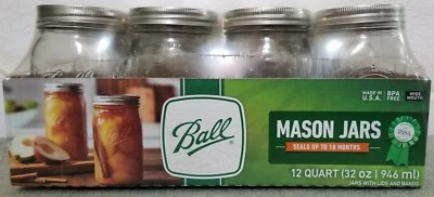 $49.94 • Buy Ball Wide Mouth Quart (32 Oz) Mason/Canning Jars With Lids And Bands, Case Of 12