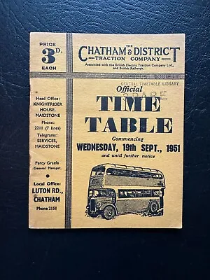 Sep 1951 Chatham & District Traction Company Maidstone Kent Bus Timetable Guide • £40