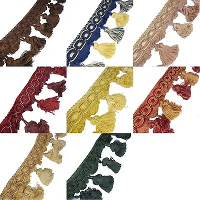 8 COLOUR 7cm Cotton Tassel Fringe Braid Upholstery Costume Craft BUY 1 2 4m+ 504 • £4