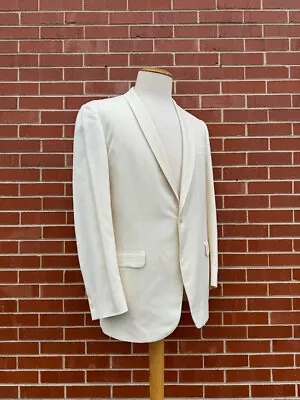 1950s Mens White Shawl Collar Tuxedo Jacket Size 43 Long Vintage Rockabilly • $50