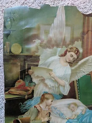 Vintage Antique GUARDIAN ANGEL Print Poor Condition Victorian Age Baby Rattle • $21.44