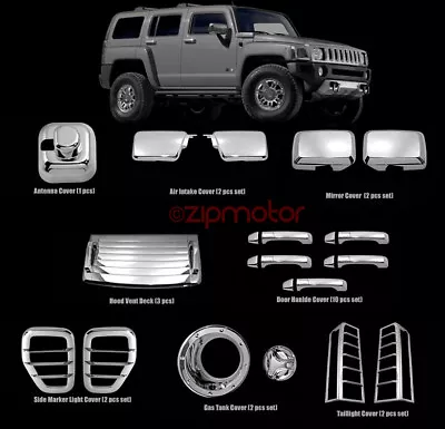 06-10 Hummer H3 Chrome Cover Trim 24pcs Combo Side Mirror Hood Deck Vent Antenna • $369.95