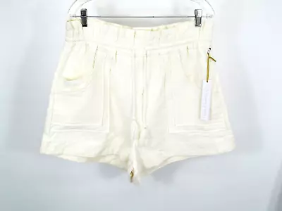 NWT HOUSE OF HARLOW 1960 Paper Bag Shorts Women Size L Ivory Linen Blend Pockets • $29.98