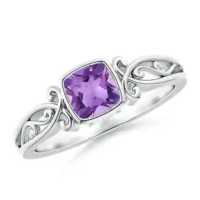 ANGARA Vintage Style Cushion Amethyst Solitaire Ring For Women In 14K Solid Gold • $350.10