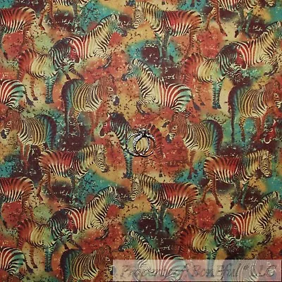 BonEful Fabric FQ Cotton Quilt VTG Brown Red Gold Zoo Zebra Animal Jungle Safari • $5.07