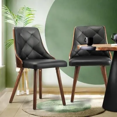 $209.88 • Buy Dining Chairs Wooden Chair Kitchen Cafe Faux Leather Padded Seat X2