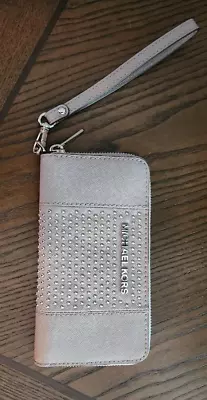 Michael Kors Zipper Phone Case Wallet GRAY Silver Studs New • $35