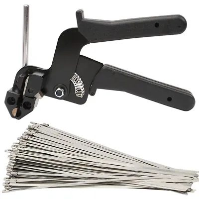 UK Cable Tie Gun Auto Tightener Cutter With 200pcs Stainless Steel Zip Ties • £17.57