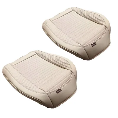 $56.60 • Buy Seat Covers Car Front Cushion Pad Protector Beige Leather For Four Seasons 2Pcs