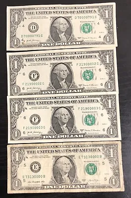 Lot Of 4 Four In A Row 0s Fancy Serial Number One Dollar Bill • $12.99