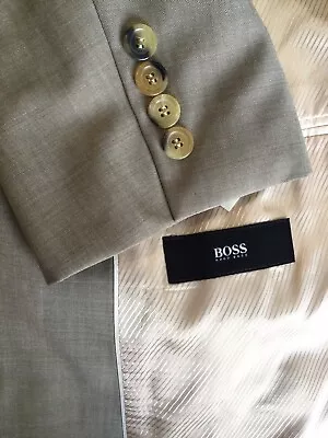 HUGO BOSS Suit Jacket Blazer James 4 Sharpe 6 Solid Wool Beige Gray 42L • $39.54