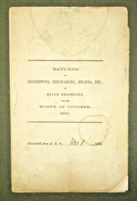 $39.99 • Buy Returns Of Desertions, Discharges, Deaths, Etc., In Maine Regiments -1865