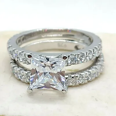 3Ct Princess Simulated Gemstone Solitaire Bridal Set Engagement Ring 925 Silver • $87.99