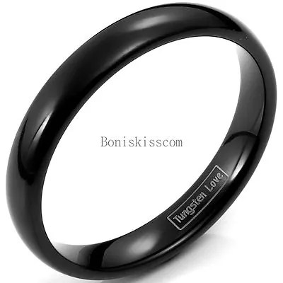 4mm Slim Black Tungsten Carbide Ring Men's Women's Wedding Promise Band Gift • $10.09