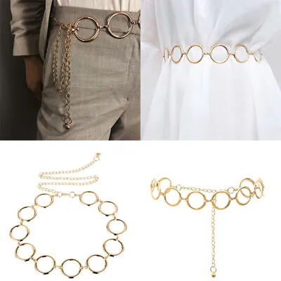 Fashion Womens Full Circle Metal Wide Chain Belt Waist Dress Adjusted Waistb ZP • $4.37