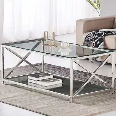 Glass Table Coffee Console Side End Living Room Furniture Mirror Chrome Finish 9 • £106.99