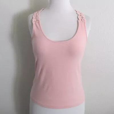 Victorias Secret Moda International Cami Top M Pink Knit Crochet Racerback • $15.99