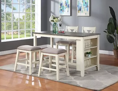 Modern Kitchen Bone White Dining Table W Storage Shelf 2x High Chairs 2x Stools • $1249.99