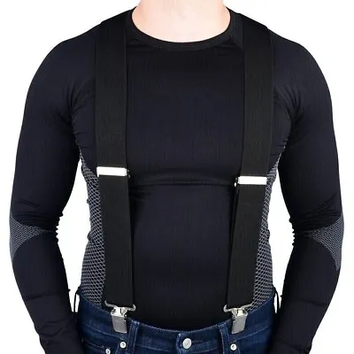 Mens Xxl 50mm Wide Heavy Duty X Shape Braces Elastic Suspenders Trouser Clips Uk • £7.95