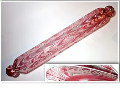 Rare Antique Nailsea Glass Rolling Pin - Pink Swirl - Freres De La Bertouche 17  • £125
