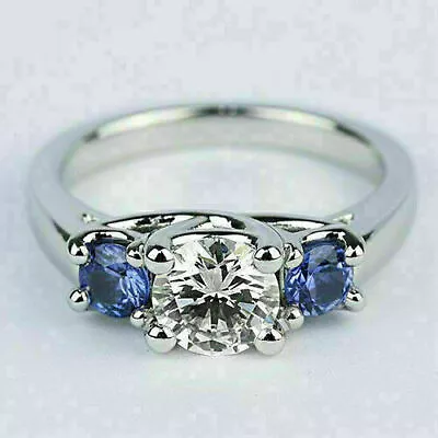 1.5Ct VVS1/D Lab Created Sapphire Diamond 3 Stone Ring Gold Plated • $83.99