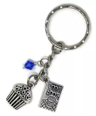 £4.95 • Buy Silver Keyring - Cupcake & Cookbook And A Blue Crystal 