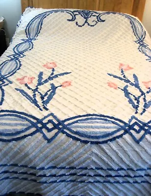 Vintage Chenille Bedspread Full-Queen 89  X 105  Floral • $75